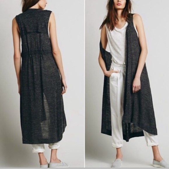 Free People Charcoal Sleeveless Duster Cardigan‎ - Medium - Hippie, Boho - Picture 1 of 7